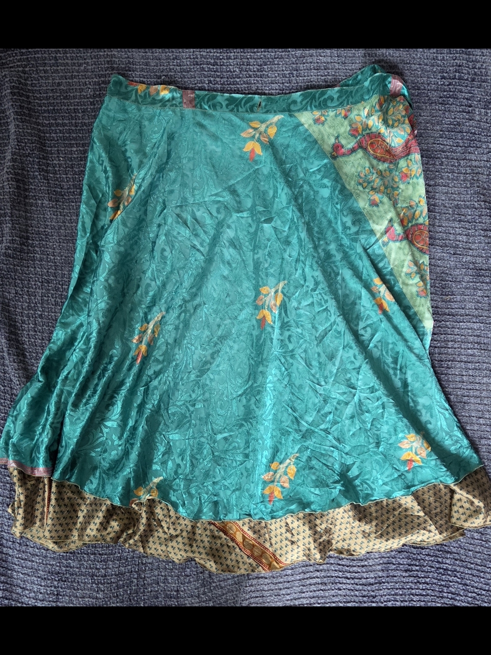 Reversible Silk Wrap Skirt Boho Festival Lightweight One Size - Picture 2 of 9